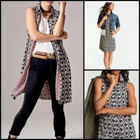 CAbi Dresses & Skirts - Cabi Navy Heart Chain Amour Sleeveless Shirt Dress Size M